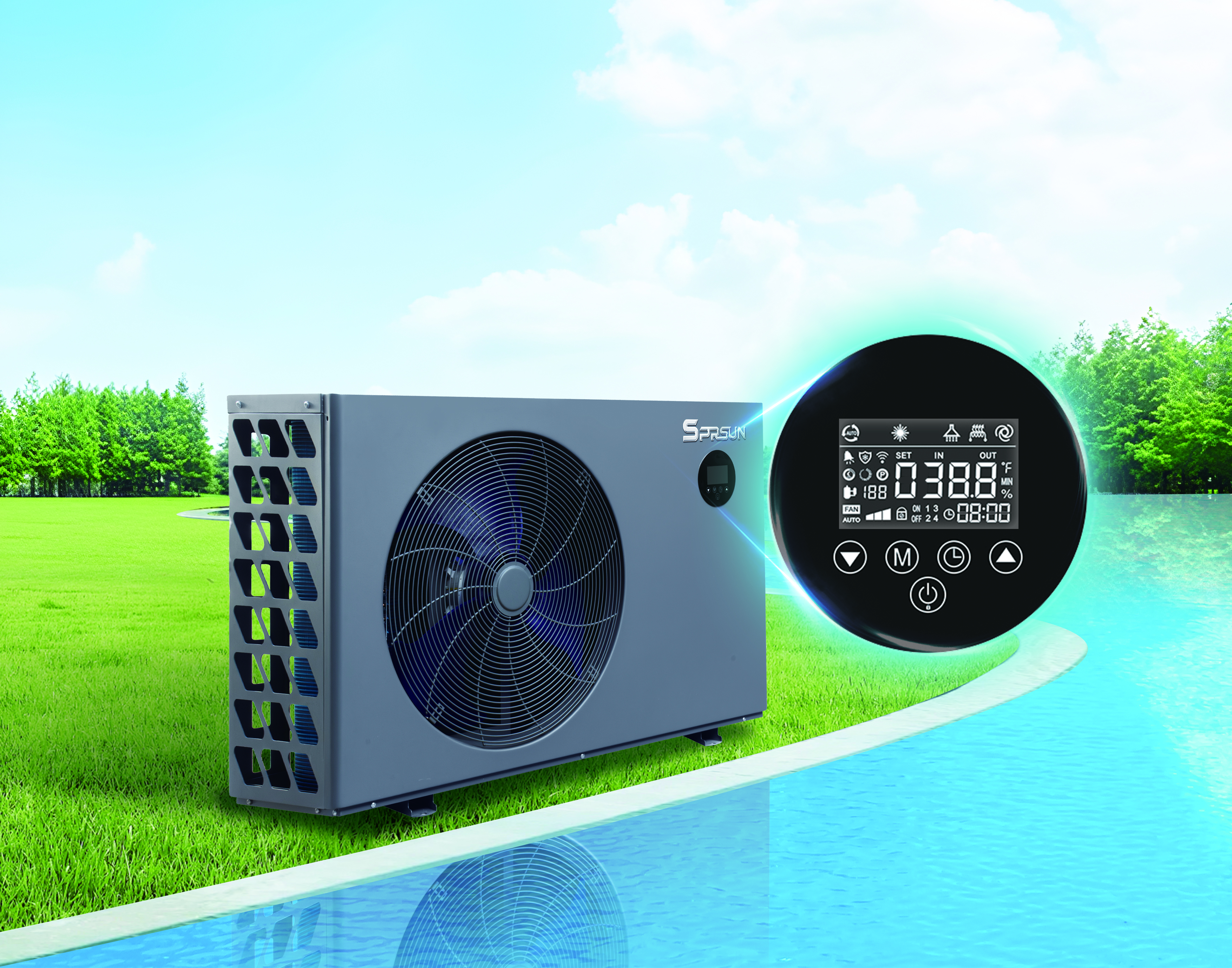 SPRSUN pompă de căldură la piscină cu ecran tactil