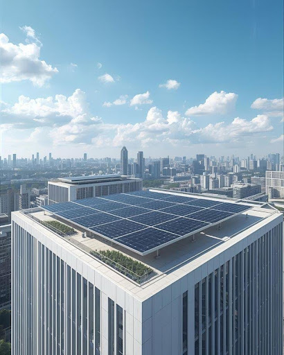 Clădire comercială cu panouri solare perovskite